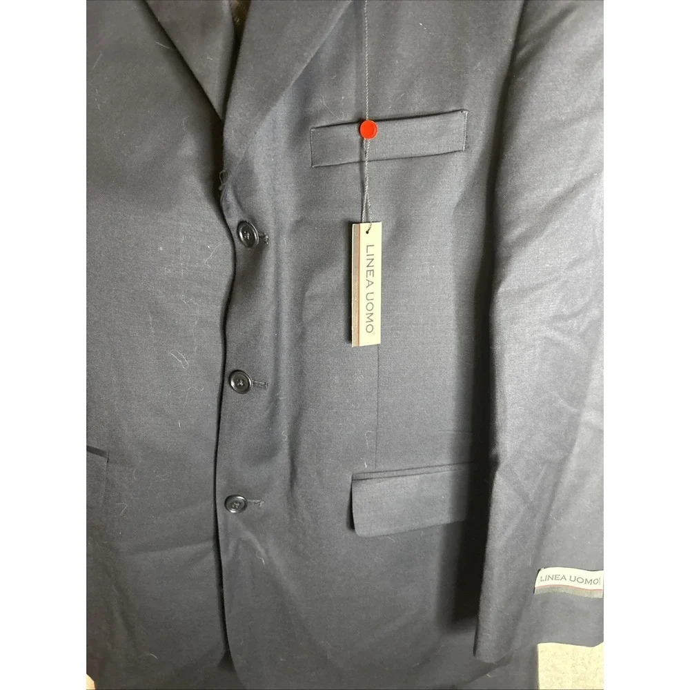 Linea Uomo Men's Navy Wool Suit 3‎ Button Jacket And Pants Size 44R NWT